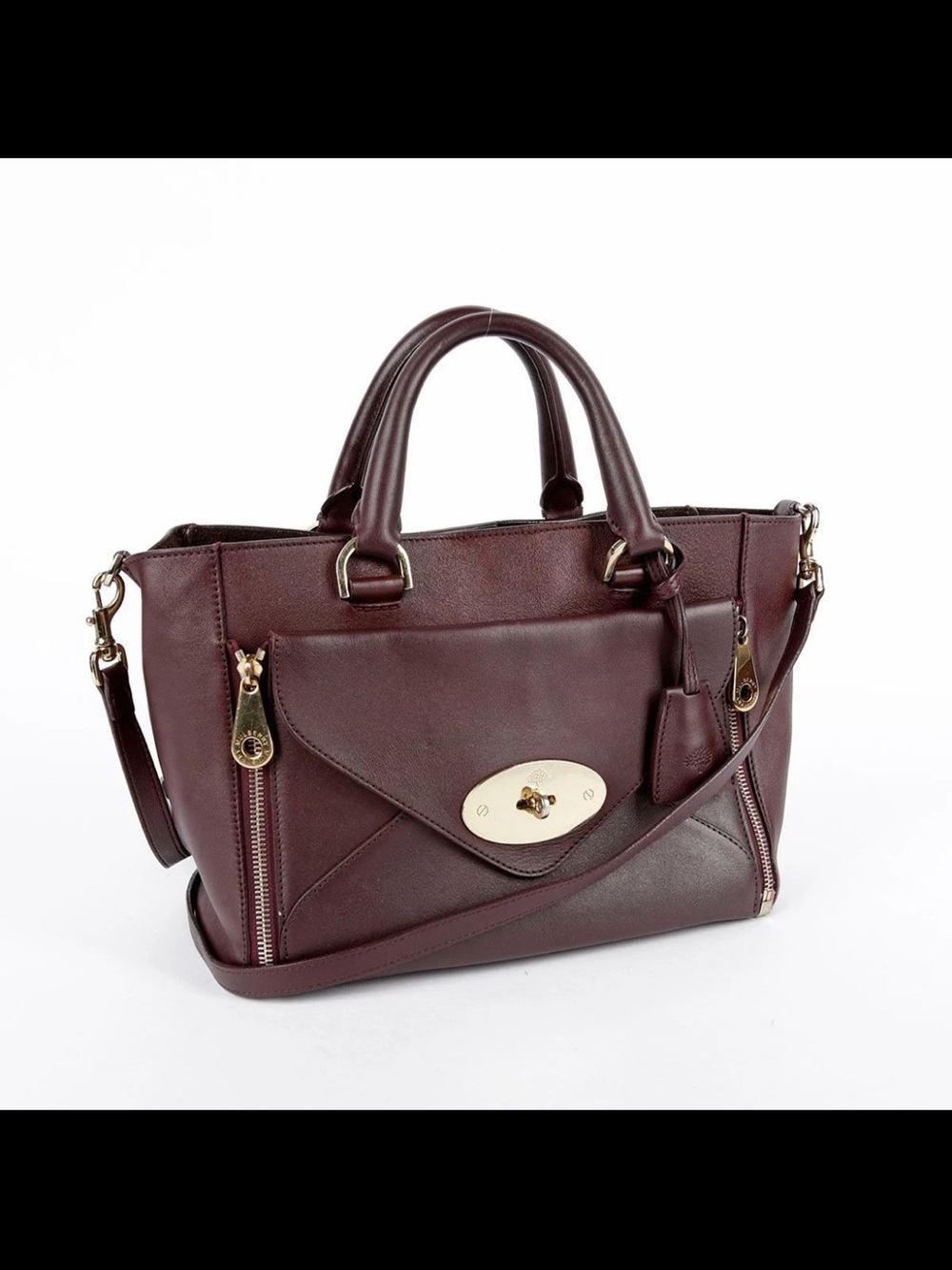 Mulberry Wine Leather Satchel with Gold Hardware